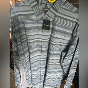 Eddie Bauer Men's Gray and Blue Striped Shirt
